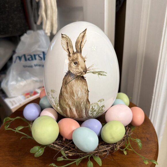 6" Dolomite Egg With Bunny Print - Double-Sided - Picture 3 of 4